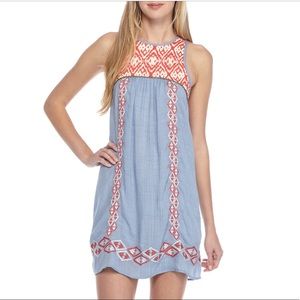 THML Sleeveless Embroidered Bib Swing Dress